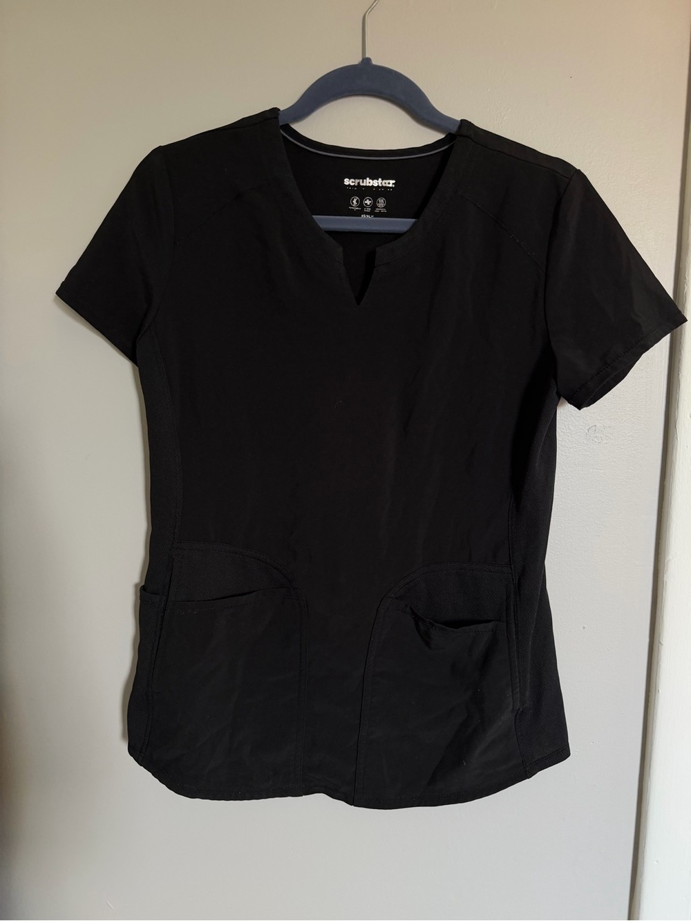 Scrubstar Black Women's V-Notch Short Sleeve Medical Top